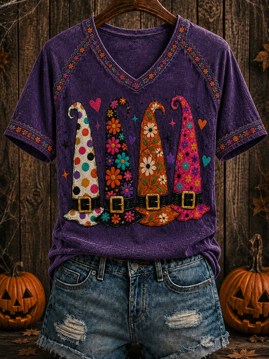 Women's Halloween Printed V-neck T-shirt
