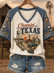 Women's Choosin' Texas Print Casual V-Neck Tee