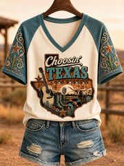 Women's Choosin' Texas Print Casual V-Neck Tee