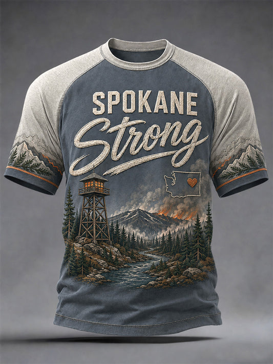 Men's Pray For Spokane Complex Fire Print Casual Tee