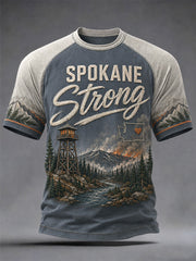 Men's Pray For Spokane Complex Fire Print Casual Tee