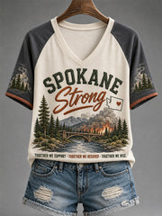Women's Pray For Spokane Complex Fire Print Casual V-Neck Tee