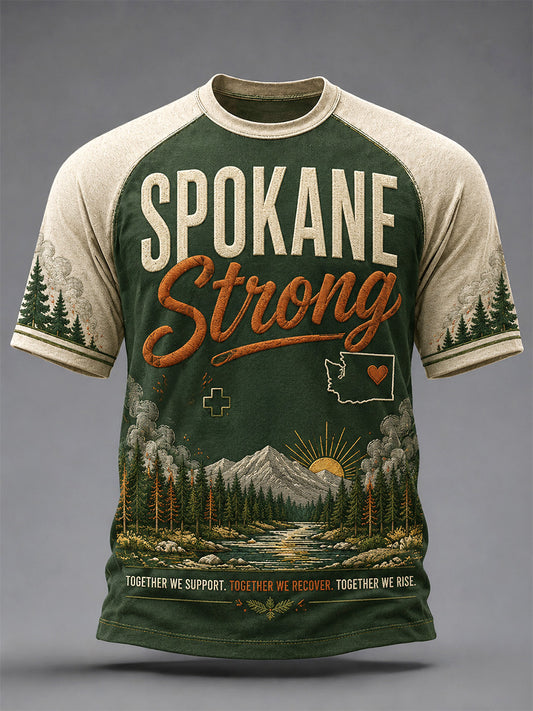 Men's Pray For Spokane Complex Fire Print Casual Tee