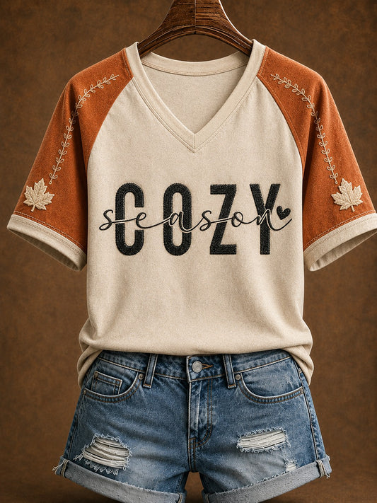 Women's Cozy Season Printed V-neck T-shirt