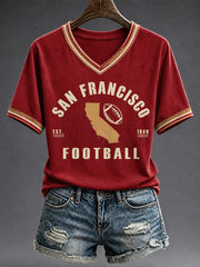 Women's Football Gameday Gift For Football Fans V-neck Short Sleeve T-shirt
