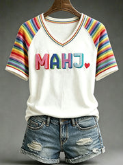 Women's Rainbow Mahjong V-Neck T-Shirts