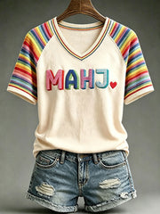 Women's Rainbow Mahjong V-Neck T-Shirts