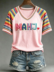 Women's Rainbow Mahjong V-Neck T-Shirts