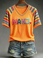 Women's Rainbow Mahjong V-Neck T-Shirts