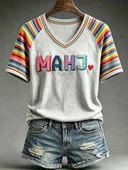 Women's Rainbow Mahjong V-Neck T-Shirts