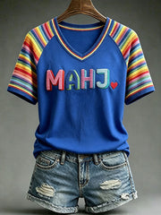 Women's Rainbow Mahjong V-Neck T-Shirts