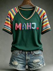 Women's Rainbow Mahjong V-Neck T-Shirts