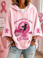 Women’s In October We Wear Pink Halloween Pink Witch Print Breast Cancer Awareness Support Hoodie