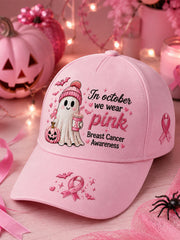 In October We Wear Pink Halloween Pink Ghost Print Breast Cancer Awareness Support Hat