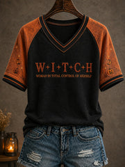 Women's Halloween Printed V-neck T-shirt