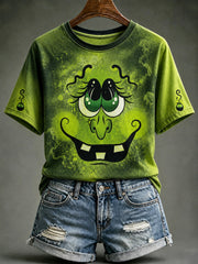 Women's Halloween Witch Face Printed T-shirt