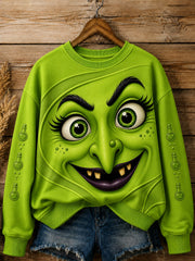 Women's Halloween Witch Face Printed Sweatshirt