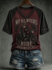 Women's Not All Witches Ride Broomsticks Print V-neck T-shirt