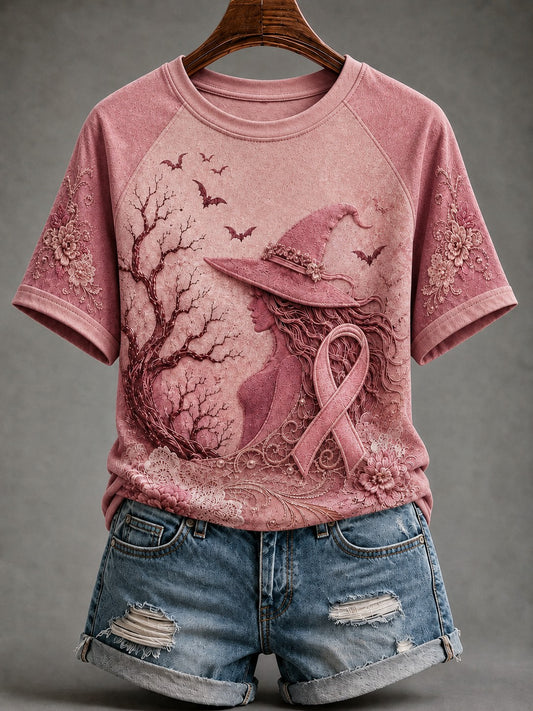 Women's Breast Cancer Round Neck Short Sleeve T-shirt