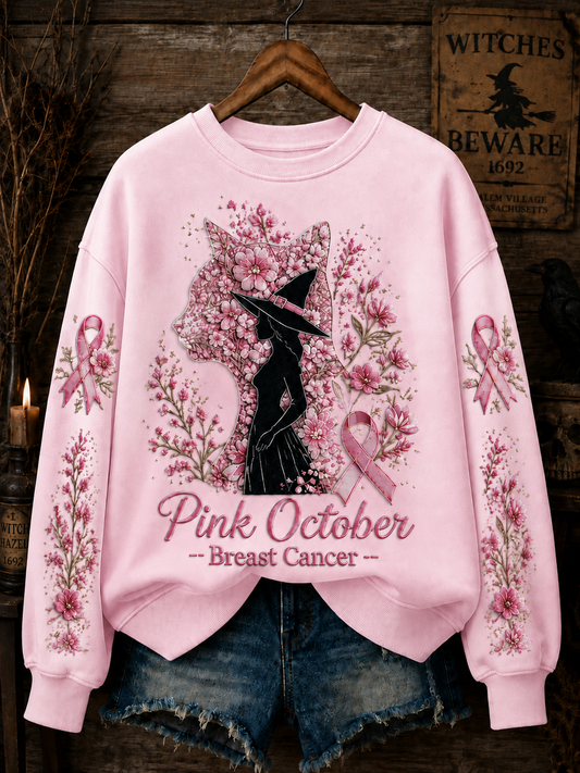 Women's Pink October Breast Cancer Regular Sweatshirt