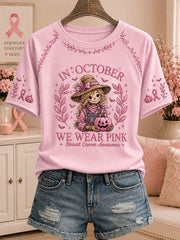 Women's In October We Wear Pink Printed Casual T-Shirt