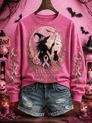 Women's Breast Cancer Awareness Halloween Witch-Themed Casual Regular Sweatshirt