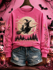 Women's Breast Cancer Awareness Halloween Witch-Themed Casual Regular Sweatshirt