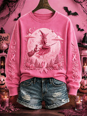 Women's Breast Cancer Awareness Halloween Witch-Themed Casual Regular Sweatshirt