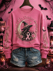 Women's Breast Cancer Awareness Halloween Witch-Themed Casual Regular Sweatshirt