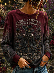 Women's Hello Darkness My Old Friend Halloween Witch Print Sweatshirt