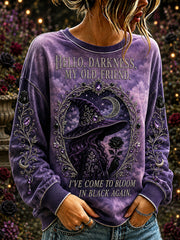 Women's Hello Darkness My Old Friend Halloween Witch Print Sweatshirt