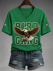 Women's Bird Gang Football Gameday Gift For Football Fans Casual V-Neck Tee