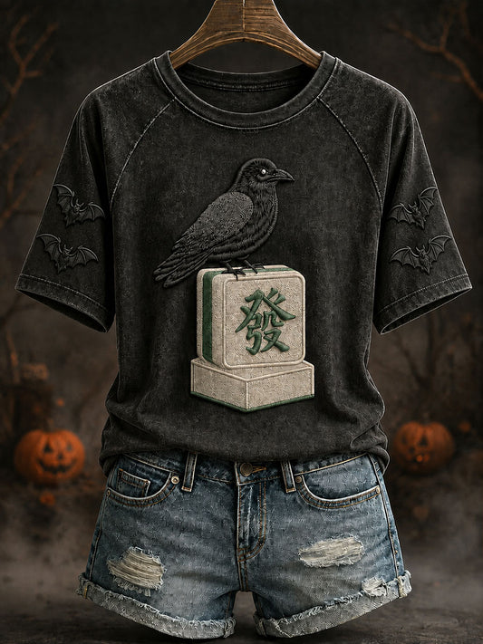 Women’s Halloween Crow Mahjong T-Shirts