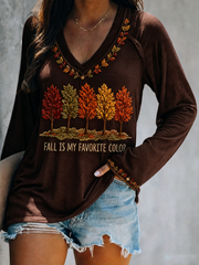 Women's Fall Is My Favorite Color Double Layer Neck Long Sleeve T-Shirt