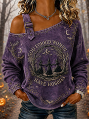 Women's God Forbid Women Have Hobbies Print Casual Off-Shoulder Sweatshirt