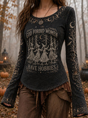 Women's God Forbid Women Have Hobbies Print Casual Long-Sleeve T-Shirt