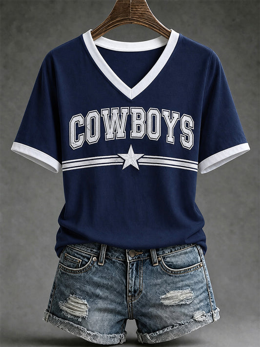 Women's Football Gameday Gift For Football Fans Casual V-Neck Tee