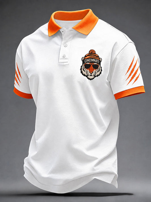 Men's Game Day Football Print Casual Short-Sleeve Polo Shirt