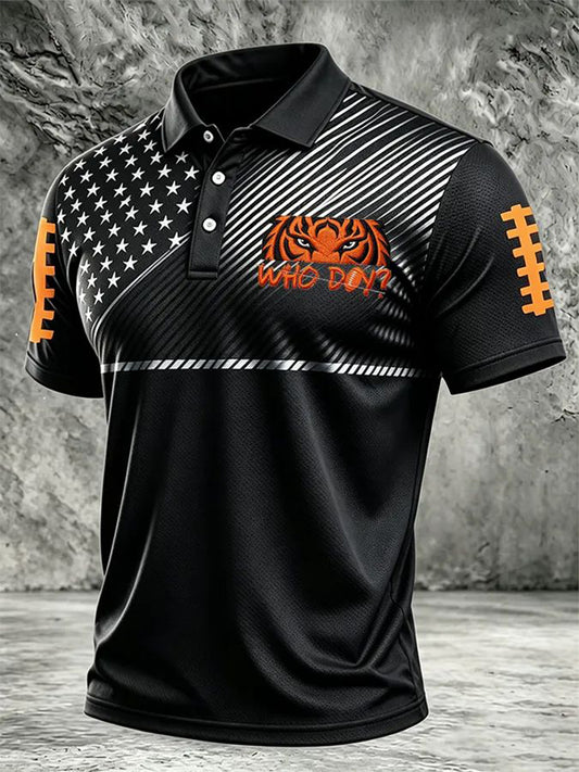 Men's Game Day Football Print Casual Short-Sleeve Polo Shirt