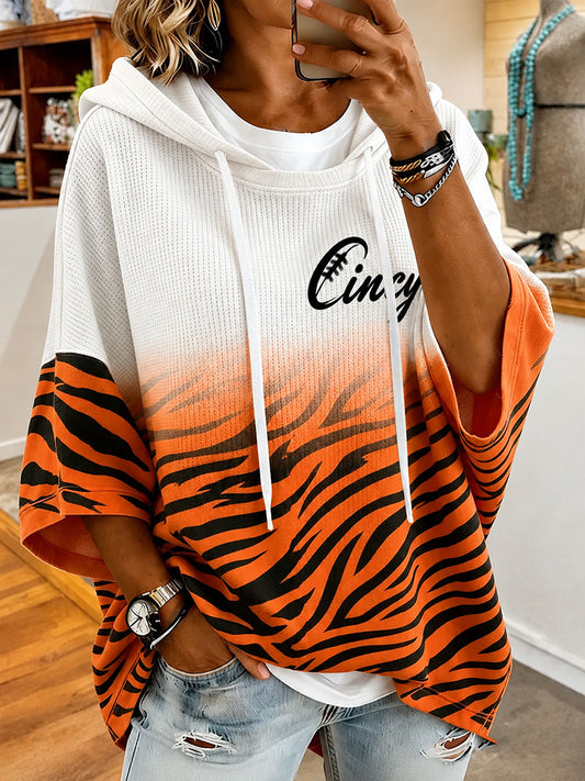 Women's Game Day Football Print Casual Short-Sleeve Hoodie