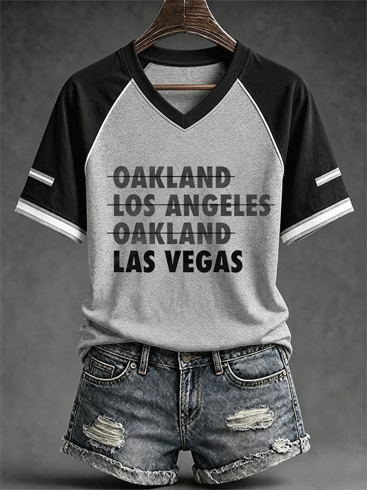 Women's Las Vegas Football Fan Print V-neck T-shirt