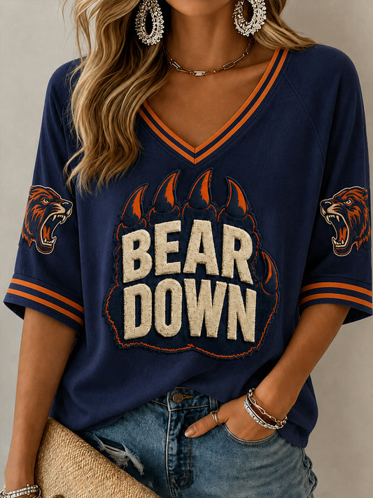 Women's Football Gameday Gift For Football Fans  Mid-length Sleeves V-Neck T-Shirt