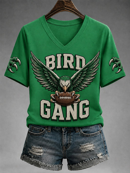 Women's Bird Gang Football Gameday Gift For Football Fans Casual V-Neck Tee