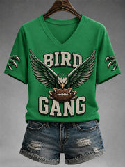 Women's Bird Gang Football Gameday Gift For Football Fans Casual V-Neck Tee