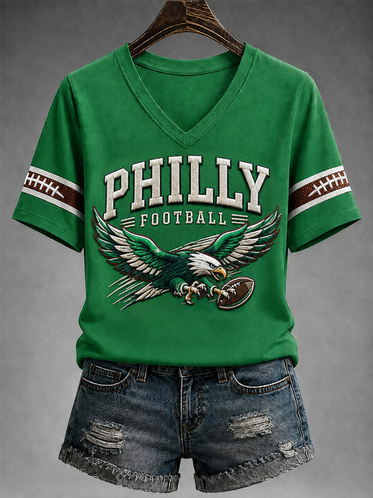 Women's Football Gameday Gift For Football Fans Casual V-Neck Tee