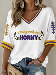 Women's Football Mid-length Sleeves V-Neck T-Shirt