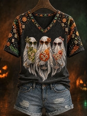 Women's Halloween Ghosts Mahjong V-Neck T-Shirts