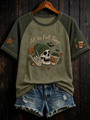 Women's All the FALL THINGS Printed round neck short sleeve T-shirt