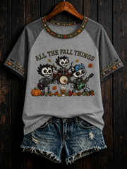 Women's All the FALL THINGS Printed round neck short sleeve T-shirt