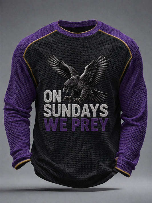 Men's Football Fan Print Waffle Long Sleeve T-Shirt